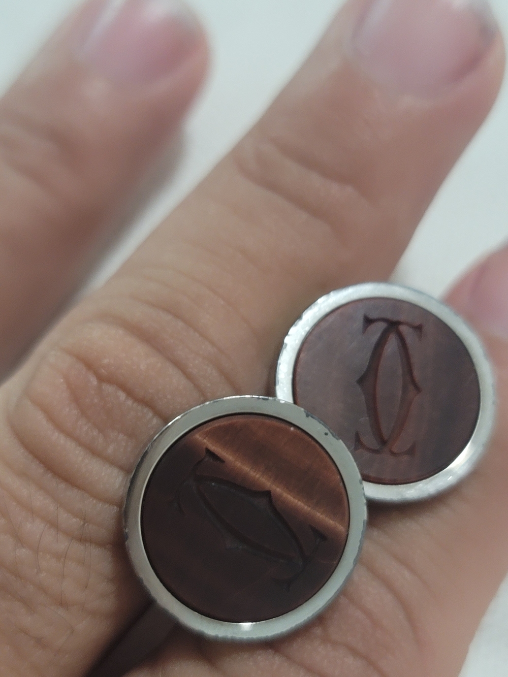 Cartier Brown Enamel and Silver-Tone Cufflinks